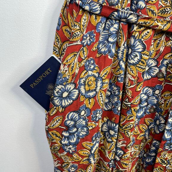 Faherty Carmel Linen Blend Belted Midi Dress Red Desert Bloom Flowy Classic XXL - Picture 9 of 17